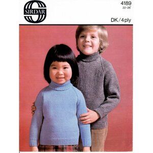 Vintage Knitting Pattern Turtle Neck Sweater Boy & Girl 22" to 26" Sirdar  #4189